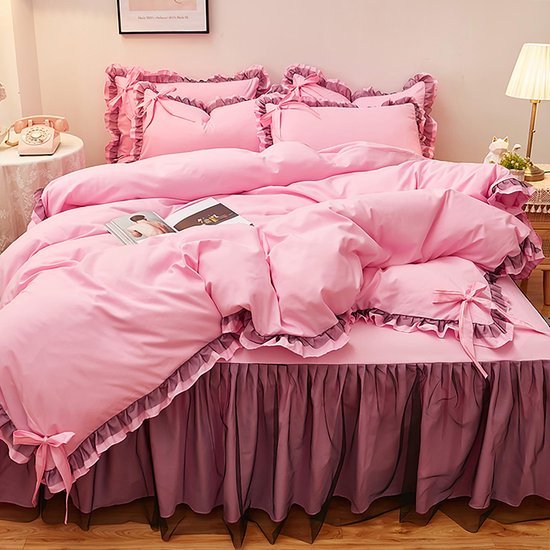 550x550-14749.jpg Unyqoos® Roze meisjesbeddengoed set met ruches en strik voor een romantische sfeer