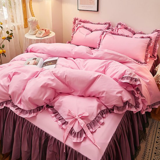550x550-14755.jpg Unyqoos® Roze meisjesbeddengoed set met ruches en strik voor een romantische sfeer