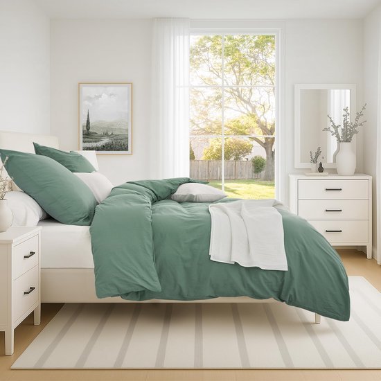 Unyqoos® Beddengoedset van 200x200 cm in 100% gewassen katoen met linnenlook en kussenslopen