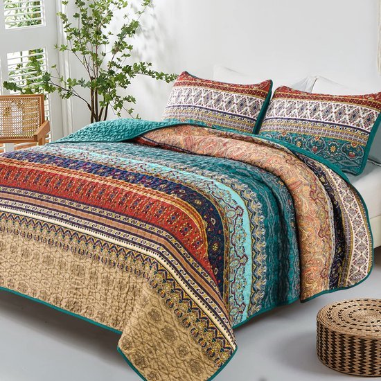 Unyqoos® Stijlvolle Tweepersoons Sprei Set met Boho Design en Kussenslopen voor Slaapkamer of Bank