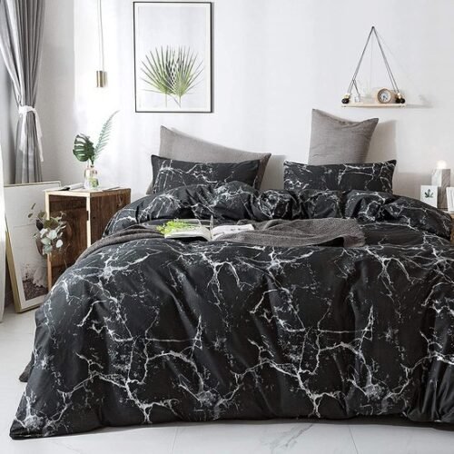 Unyqoos® Moderne Zwart Marmerlook Microvezel Beddengoedset voor Eenpersoonsbed met Ritssluiting