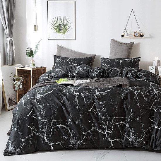 Unyqoos® Moderne Zwart Marmerlook Microvezel Beddengoedset voor Eenpersoonsbed met Ritssluiting