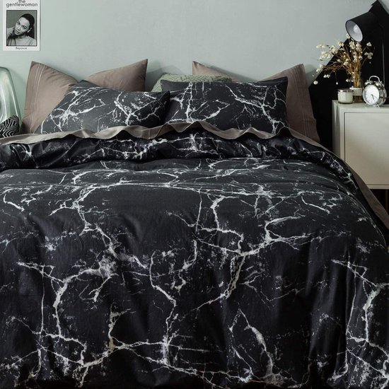 Unyqoos® Moderne Zwart Marmerlook Microvezel Beddengoedset voor Eenpersoonsbed met Ritssluiting
