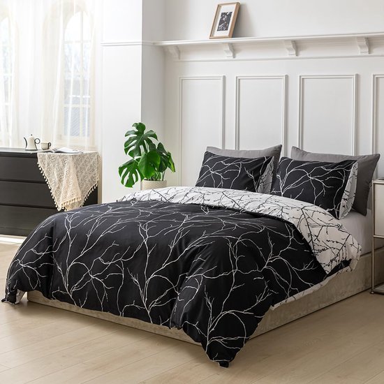 Unyqoos® Luxe driedelige beddengoedset met boomtakpatroon en ritssluiting