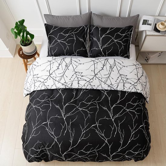 Unyqoos® Luxe driedelige beddengoedset met boomtakpatroon en ritssluiting