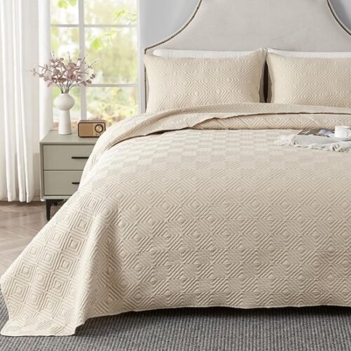 550x550-14873.jpg Unyqoos® Luxueuze Microvezel Bedsprei Set van 220x240 cm met Kussenslopen voor Moderne Slaapkamer