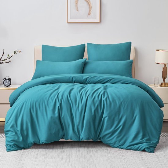 550x550-14889.jpg Unyqoos® Turquoise microvezel beddengoedset 200x200 cm met ritssluiting en kussenslopen