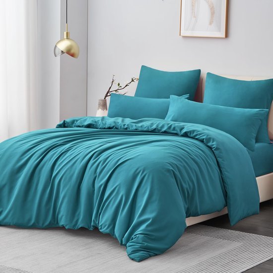 550x550-14890.jpg Unyqoos® Turquoise microvezel beddengoedset 200x200 cm met ritssluiting en kussenslopen
