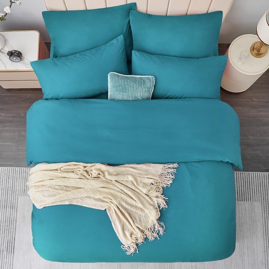 550x550-14891.jpg Unyqoos® Turquoise microvezel beddengoedset 200x200 cm met ritssluiting en kussenslopen