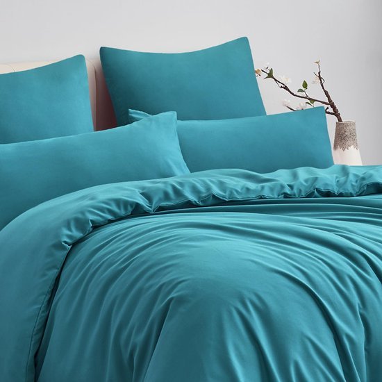 550x550-14892.jpg Unyqoos® Turquoise microvezel beddengoedset 200x200 cm met ritssluiting en kussenslopen