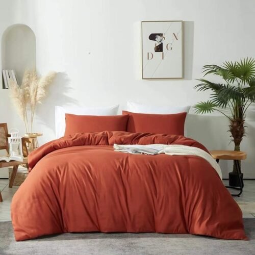 550x550-14904.jpg Unyqoos® Terracotta Luxe Microvezel Beddengoedset met Ritssluiting en Effen Design voor Comfort