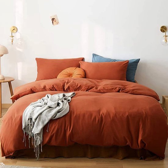 Unyqoos® Terracotta Luxe Microvezel Beddengoedset met Ritssluiting en Effen Design voor Comfort