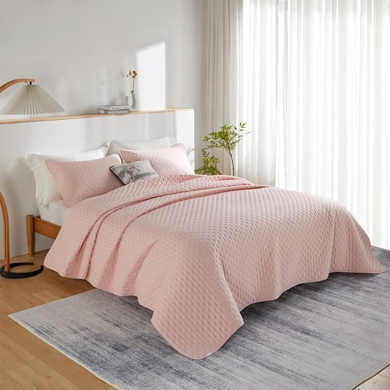 Unyqoos® Zachte en Lichte Microvezel Sprei voor Alle Seizoenen met Kussenslopen, Roze, 200 x 220 cm