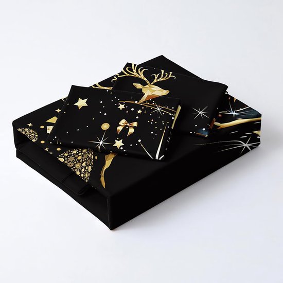 550x550-14984.jpg Unyqoos® Warme microvezel kerstbeddengoedset in zwart-goud met ritssluiting