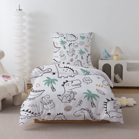 Unyqoos® Kleurrijke en Zachte Kinderbeddengoedset met Dinosaurusmotief voor Jongens