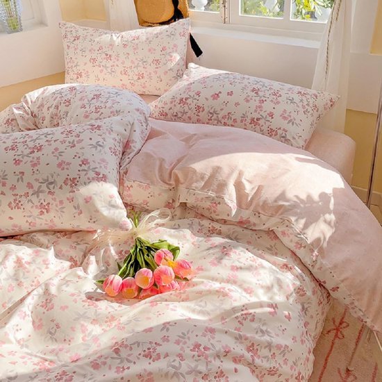 550x550-15049.jpg Unyqoos® Roze Bloemenpatroon Beddengoedset van Microvezel met Omkeerbaar Dekbedovertrek