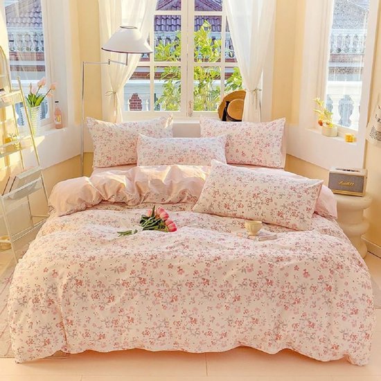 550x550-15052.jpg Unyqoos® Roze Bloemenpatroon Beddengoedset van Microvezel met Omkeerbaar Dekbedovertrek