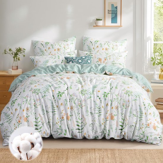 Unyqoos® Omkeerbare katoenen beddengoedset met bloemenpatroon en ritssluiting
