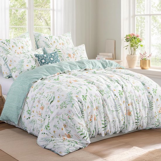 Unyqoos® Omkeerbare katoenen beddengoedset met bloemenpatroon en ritssluiting