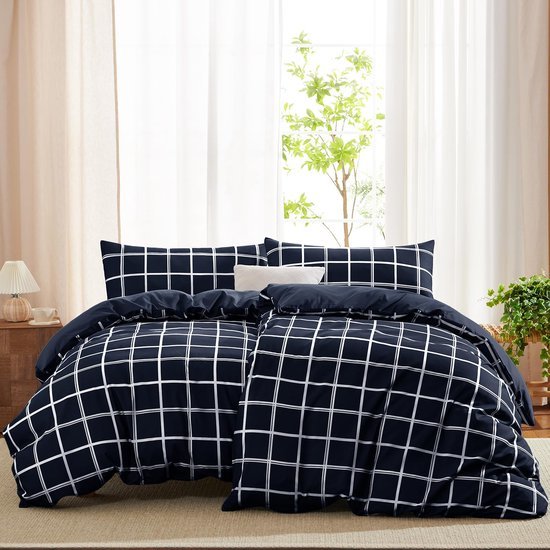 Unyqoos® Elegante en ademende beddengoedset voor alle seizoenen met ruitpatroon