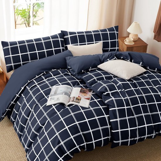 Unyqoos® Elegante en ademende beddengoedset voor alle seizoenen met ruitpatroon