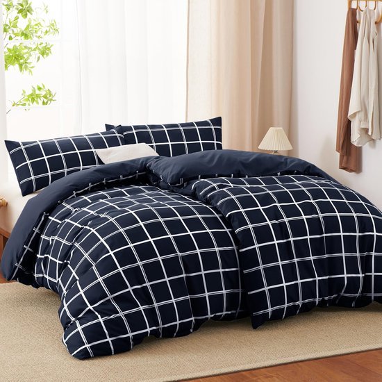 Unyqoos® Elegante en ademende beddengoedset voor alle seizoenen met ruitpatroon