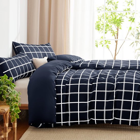 Unyqoos® Elegante en ademende beddengoedset voor alle seizoenen met ruitpatroon