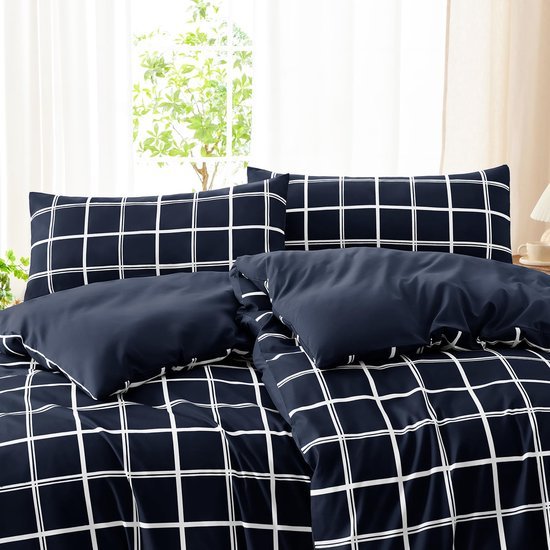 Unyqoos® Elegante en ademende beddengoedset voor alle seizoenen met ruitpatroon