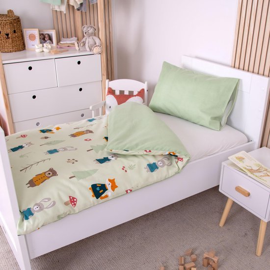 Unyqoos® Kinderbedtextiel met bosdierenmotief van zacht katoenflanel voor optimaal slaapcomfort