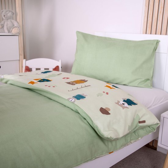 Unyqoos® Kinderbedtextiel met bosdierenmotief van zacht katoenflanel voor optimaal slaapcomfort