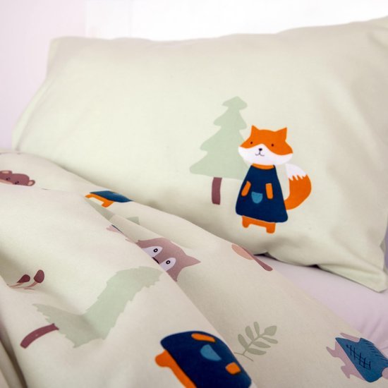 Unyqoos® Kinderbedtextiel met bosdierenmotief van zacht katoenflanel voor optimaal slaapcomfort