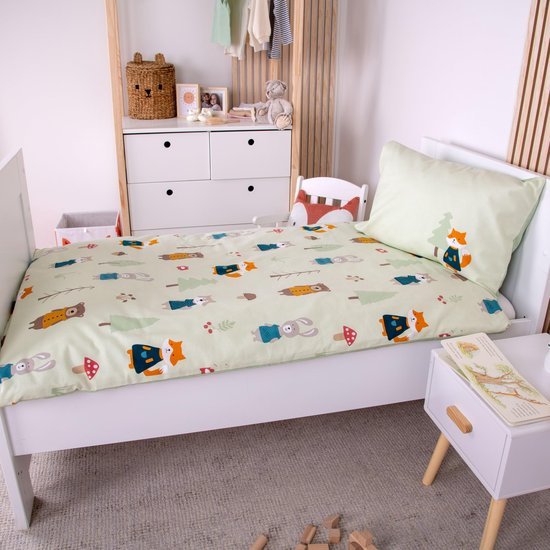Unyqoos® Kinderbedtextiel met bosdierenmotief van zacht katoenflanel voor optimaal slaapcomfort