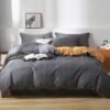 Unyqoos® Moderne grijs-oranje geruite beddengoedset met ritssluiting en kussensloop