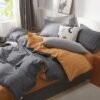 Unyqoos® Moderne grijs-oranje geruite beddengoedset met ritssluiting en kussensloop