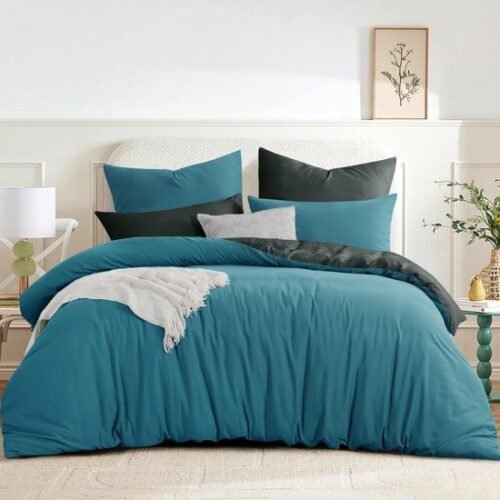 550x550-15150.jpg Unyqoos® Omkeerbaar beddengoed 3-delig set met ritssluiting in turquoise en grijs