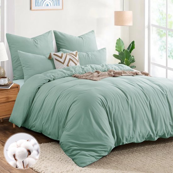 Unyqoos® Ademend katoenen dekbedovertrek met ritssluiting en kussenslopen