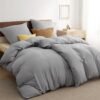 Unyqoos® Grijze vierdelige beddengoedset van microvezel met ritssluiting en kussenslopen