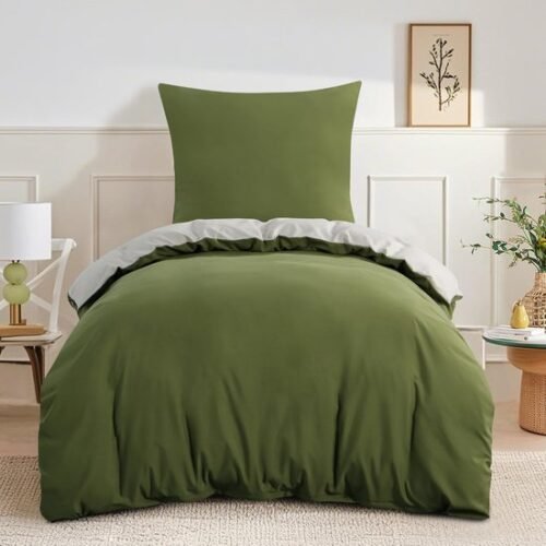 550x550-15183.jpg Unyqoos® Omkeerbaar en strijkvrij beddengoedset met ritssluiting in olijfgroen en beige