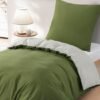 Unyqoos® Omkeerbaar en strijkvrij beddengoedset met ritssluiting in olijfgroen en beige
