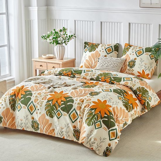 Unyqoos® Beddengoedset met levendig zonnebloemontwerp en palmbladeren voor volwassenen