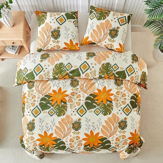 Unyqoos® Beddengoedset met levendig zonnebloemontwerp en palmbladeren voor volwassenen