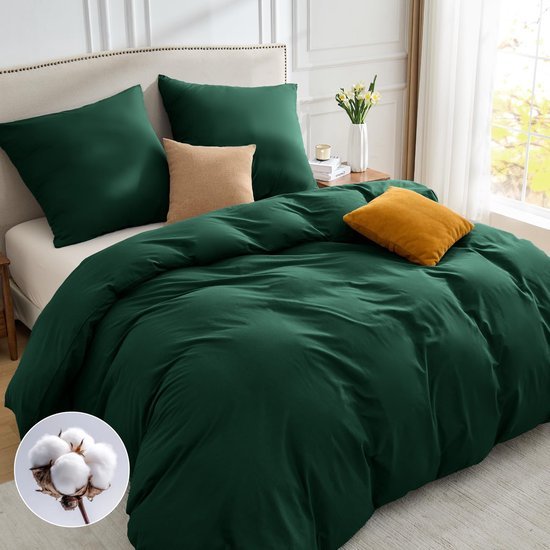 Unyqoos® Luxe donkergroene katoenen beddengoedset met ritssluiting en kussenslopen