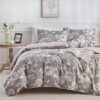 Unyqoos® Elegante grijze bloemenprint dekbedovertrekset met microvezel en rits