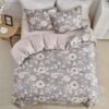 Unyqoos® Elegante grijze bloemenprint dekbedovertrekset met microvezel en rits