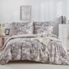 Unyqoos® Elegante grijze bloemenprint dekbedovertrekset met microvezel en rits