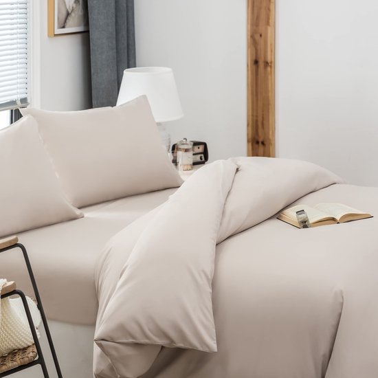 Unyqoos® Beige microvezel beddengoedset met kussenslopen en ritssluiting