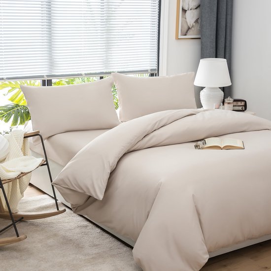 Unyqoos® Beige microvezel beddengoedset met kussenslopen en ritssluiting