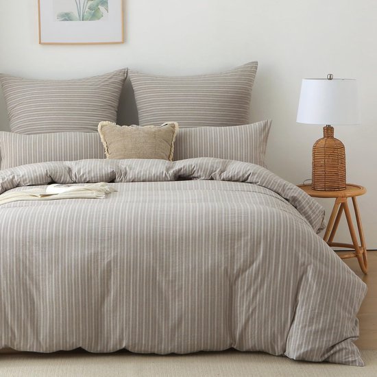 Unyqoos® Luxe beddengoedset van katoen met ritssluiting en gestreept ontwerp