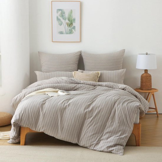 Unyqoos® Luxe beddengoedset van katoen met ritssluiting en gestreept ontwerp