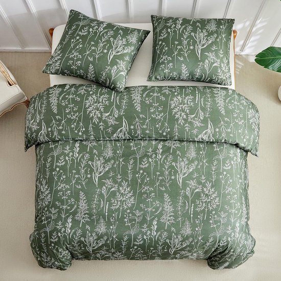 Unyqoos® Luxe donker groene dekbedovertrek set met bloemmotief en kussenslopen